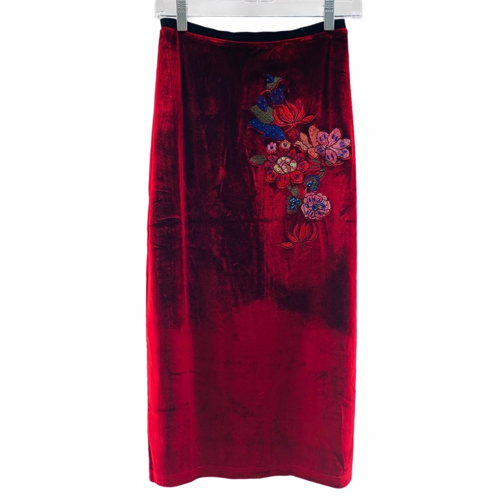 NWT Foxiedox Velour Velvet Embroidered Maxi Skirt - Picture 1 of 6